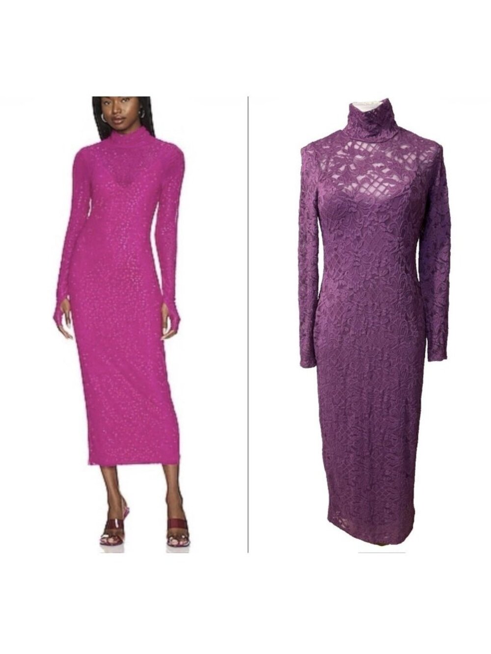 AFRM Maxi Dress L Large Purple Lace Long Sleeve Bodycon Party Cruise Date NEW